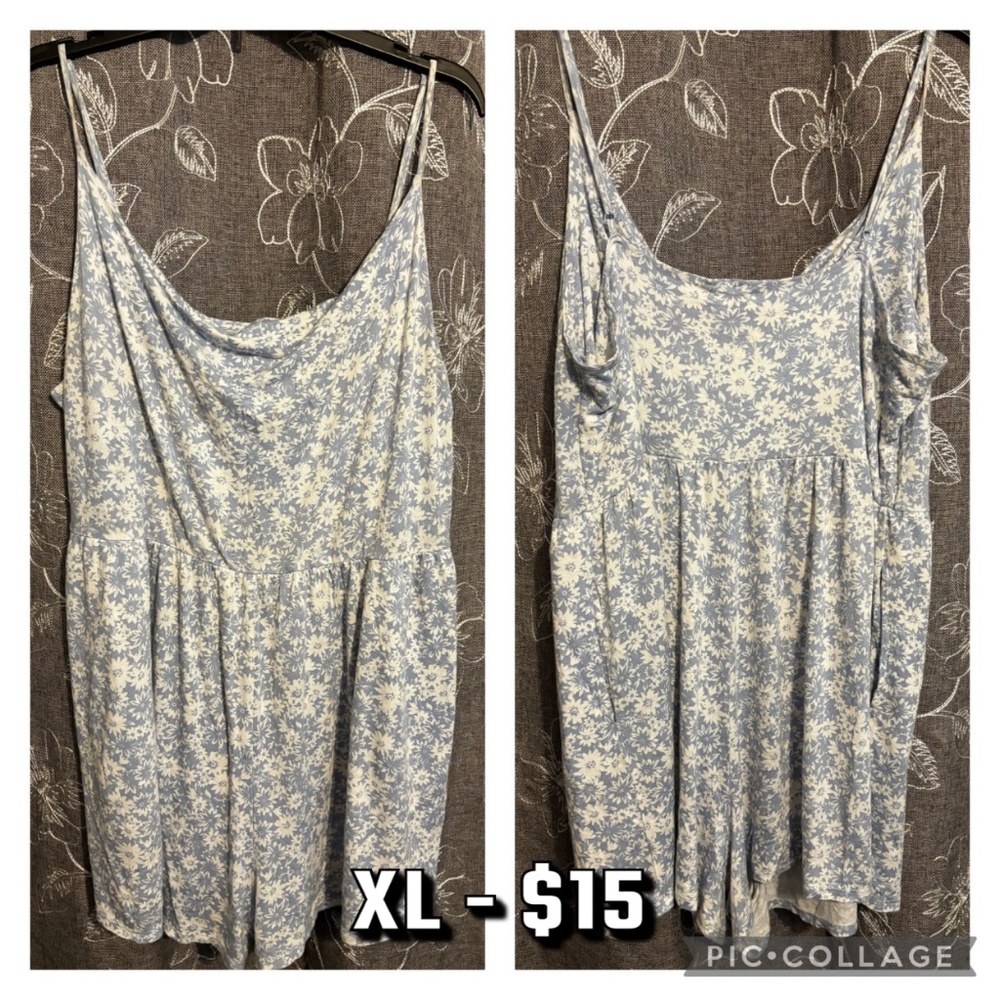 American Eagle Baby Blue and White Romper